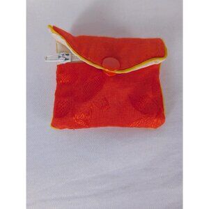 Vintage 90s Satin Floral Coin Purse Orange Red Pouch Snap Button Zip Wallet BOHO